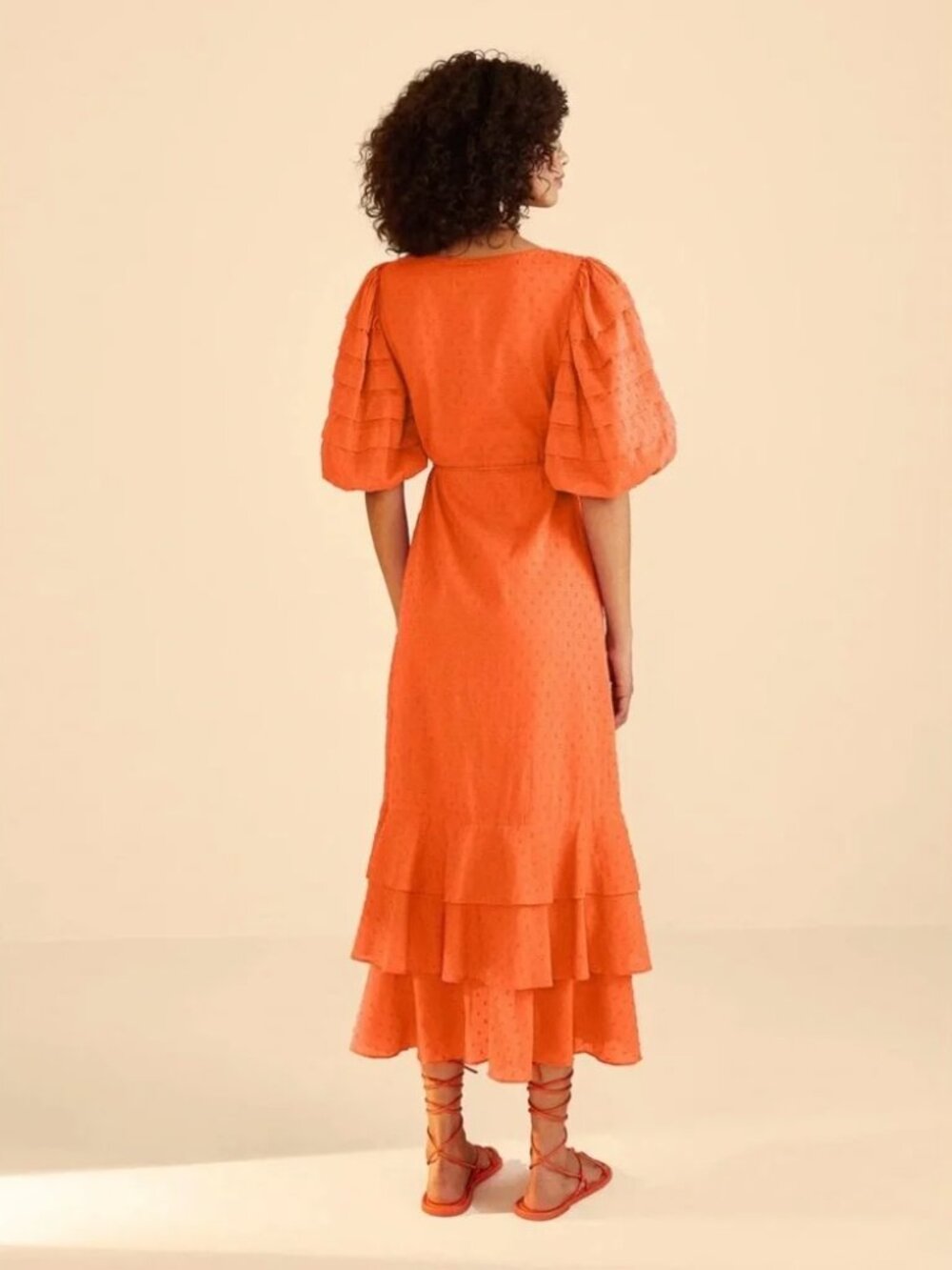 NWT FARM Rio Orange Ruffles Midi Dress - Picture 2 of 2